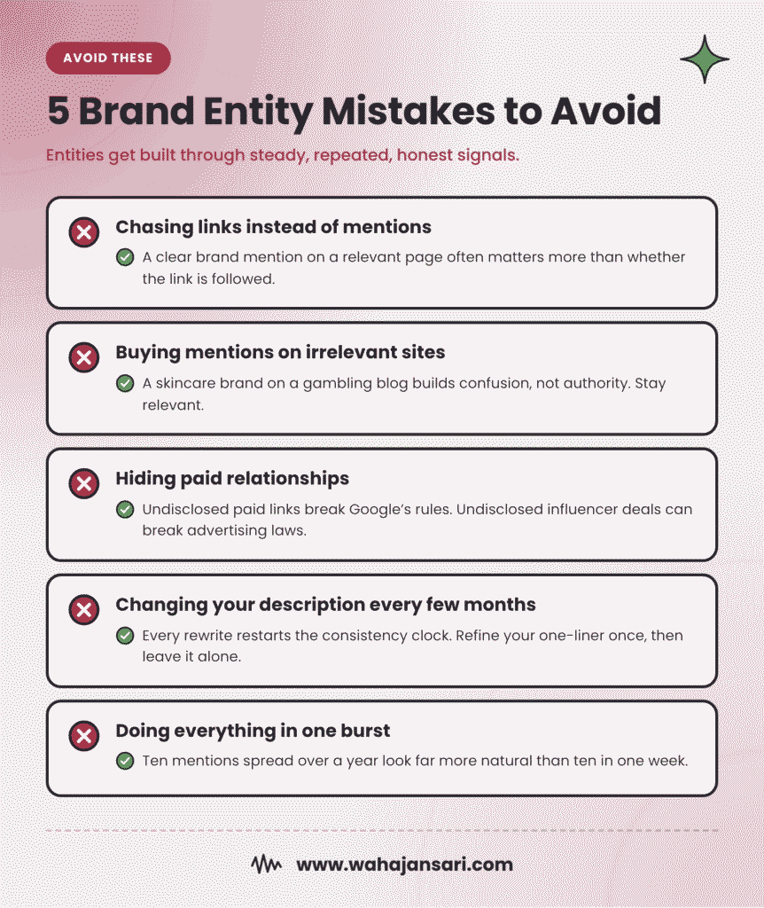 Five brand entity optimization mistakes to avoid, with what to do instead