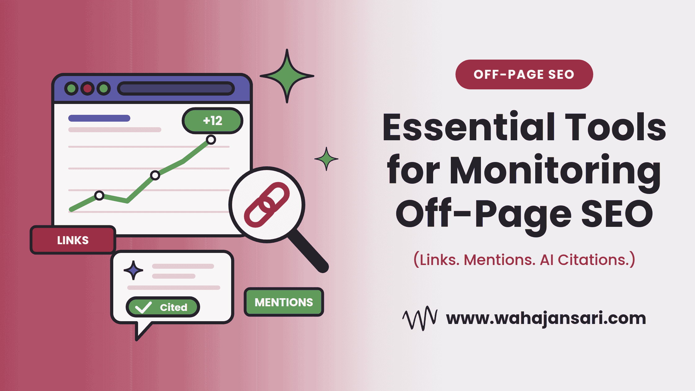 Essential tools for monitoring off-page SEO, showing backlink tracking, brand mentions, and AI citations