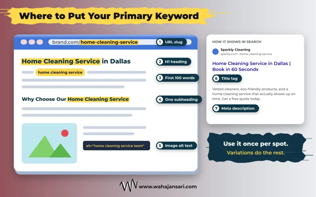 Where to place your primary keyword in SEO friendly copy
