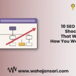 10 SEO marketing shocking facts cover illustration with browser hierarchy, upward trend arrow and magnifying glass on wahajansari.com